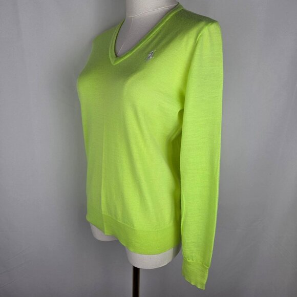 Polo Golf Ralph Lauren Womens Sweater Small Lime Green V-Neck Merino Wool Preppy - Picture 4 of 10